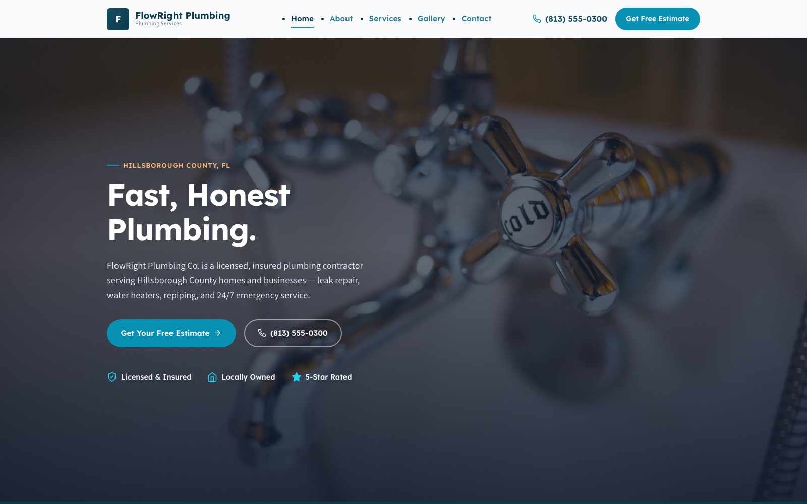 Example plumbing company website built by Understory